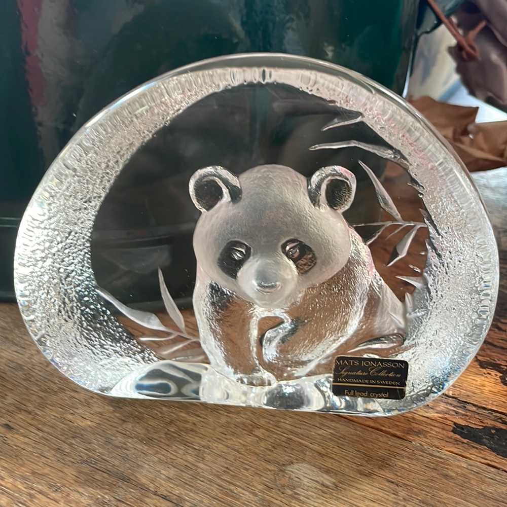 Glass signed paperweight with original sticker